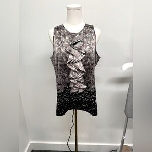 The Limited Sleeveless Ruffle Blouse | Large | Neutral Ombre Print